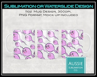 FÊTE DES PÈRES Sperm Girl Pink Background Sublimation Digital Download PNG Design 11oz Mug Wrap