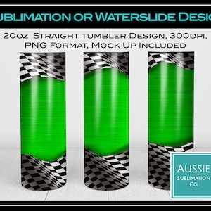 20oz Skinny Tumbler, GREEN Metallic, GRID Flag Sublimation Design, Auto Racing, Automotive Cars, Tumbler Wrap, PNG Digital Download