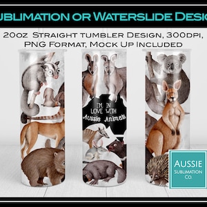 Australian AUSSIE ANIMALS Collage, 20 oz Skinny Tumbler, Sublimation Tumbler Wrap, Digital Download PNG Digital Only
