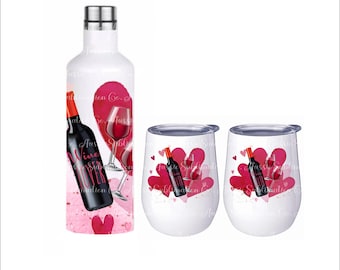 Wine Lover Hearts Red Wine Glass Bottle Burgundy Merlot Bottle Gift Set Sublimation Design Wrap Digital Download PNG Instant DIGITAL ONLY