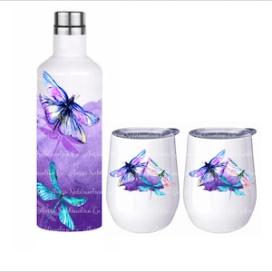 Purple Dragonflies, Watercolor, Bottle Gift Set, Sublimation Design, Digital Download PNG, Instant DIGITAL ONLY