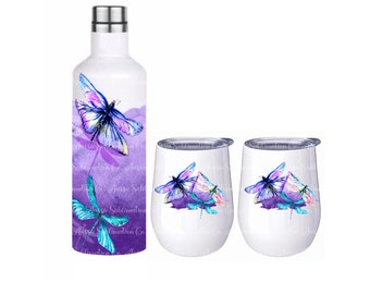 Purple Dragonflies, Watercolor, Bottle Gift Set, Sublimation Design, Digital Download PNG, Instant DIGITAL ONLY