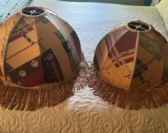 Vintage Cloth Lamp Shades With Fringe