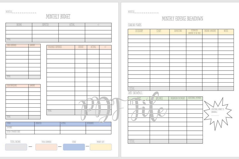 Monthly Budget Breakdown Printable File Dave Ramsey Zero | Etsy