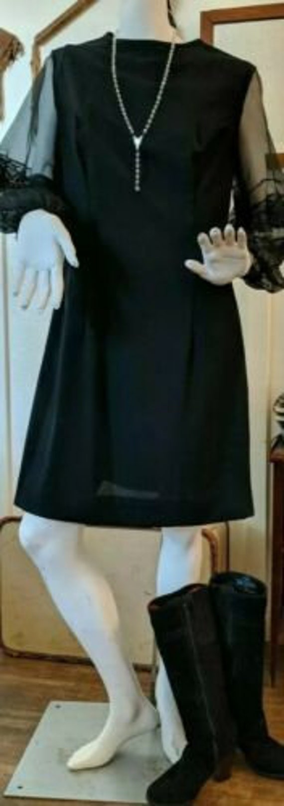 Vintage 1960s Aldens Black Cocktail Dress with Chi