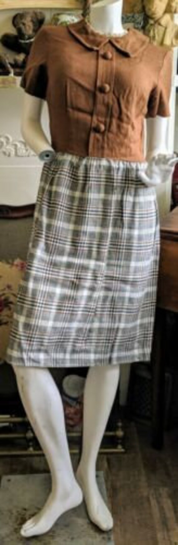 Vintage Aldens 1960-1970s Wool Brown and Plaid Ski