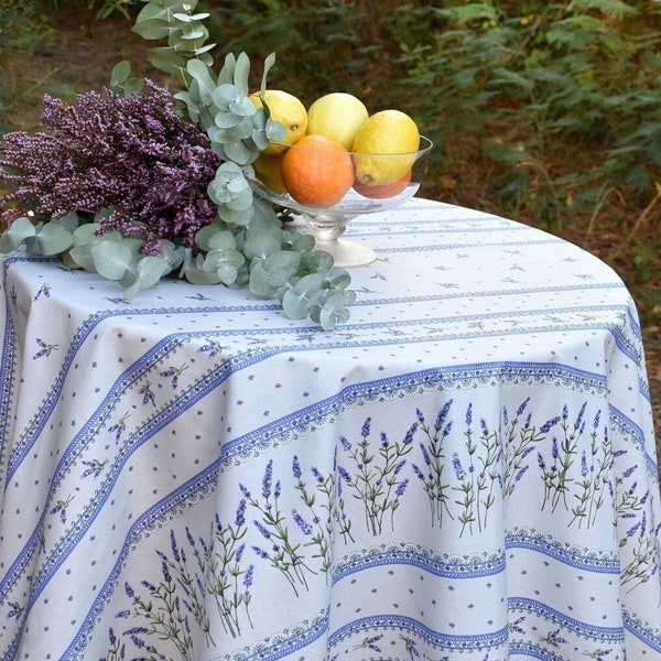 Provenzalische Tischdecke aus beschichteter Baumwolle Lavanda hellgrau