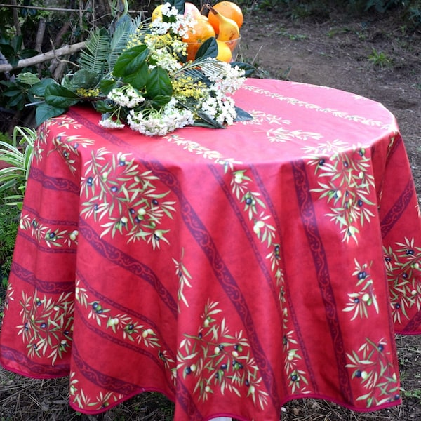 Nappe coton enduit provençale Oliva rouge