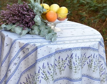 Provençal coated cotton tablecloth Light grey Lavanda