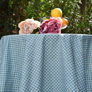 Coated cotton tablecloth, duck blue fans