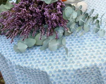 Blue-grey honeycomb coated cotton tablecloth