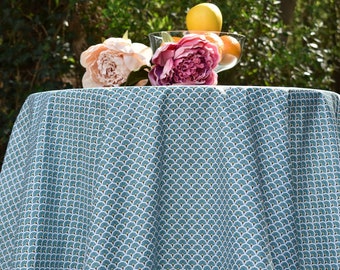 Coated cotton tablecloth, duck blue fans
