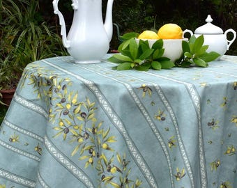 Provençal coated cotton tablecloth Olivada Blue