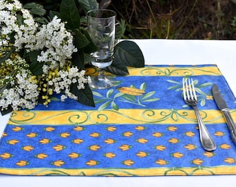 Sets de table coton enduit Cigales bleu jaune