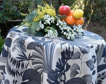 Thick canvas coated cotton tablecloth Vegetal gray