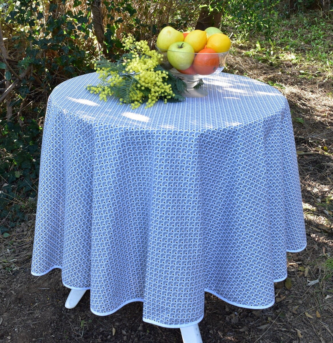 Nappe Coton Eventails Gris