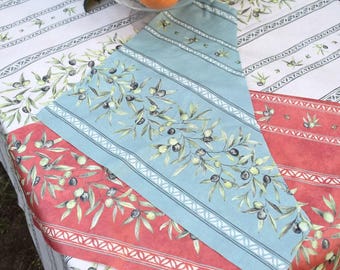 Provençal coated cotton tablecloth Olivada Blue