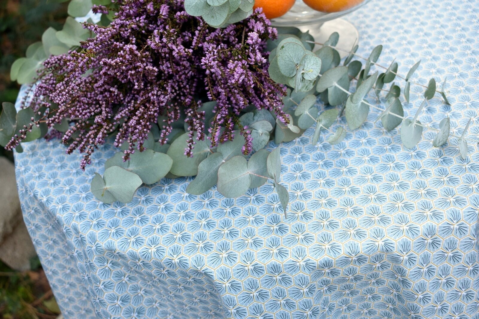 Nappe Coton Enduit Alvéoles Bleu Gris