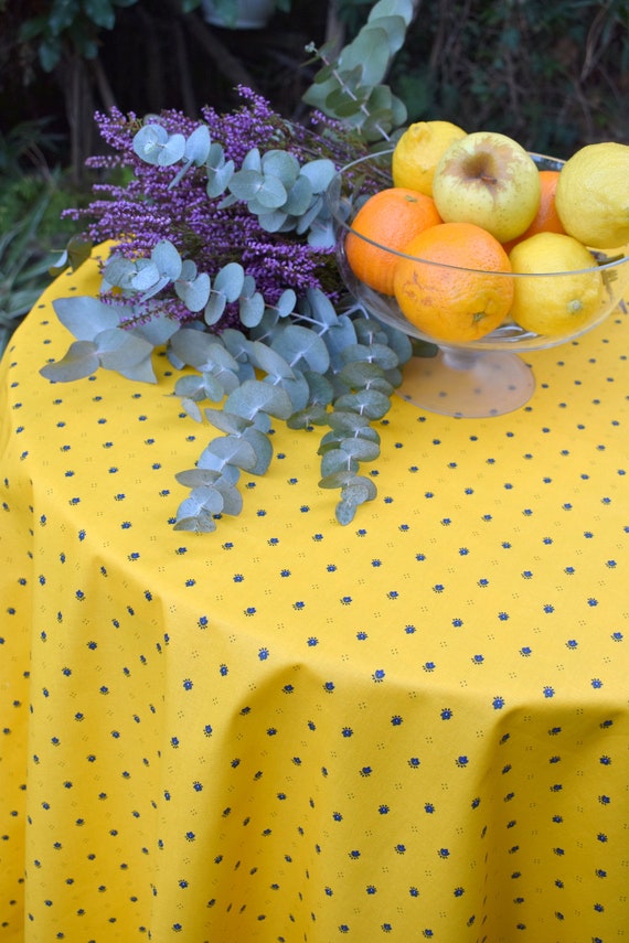 Nappe coton enduit provençale All over jaune/bleu -  France