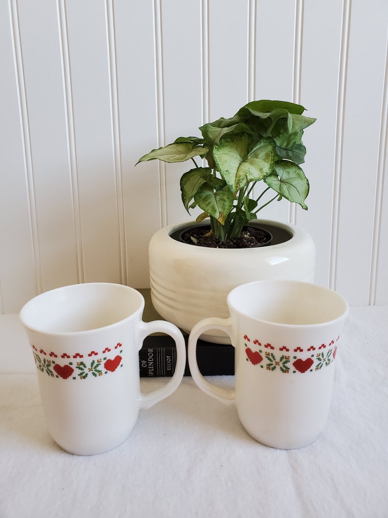 Set of Arcopal Cross Stitch Heart Mugs Etsy