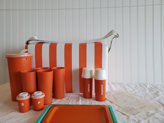 Vintage Tupperware Picnic Cooler Set 1970s Orange
