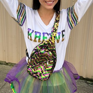 Mardi Gras Chevron Sequin Crossbody Backpack