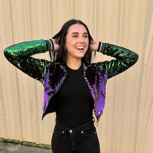 Crop Mardi Gras Reversible Sequin Jacket