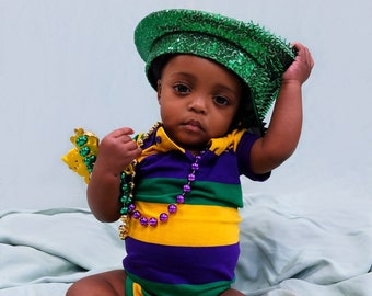 Rugby Mardi Gras Unisex Infant Short Sleeve Romper