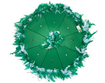 Green and White Feathered Parasol (St. Patty's Day)