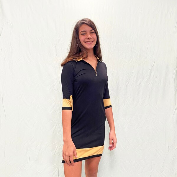 Black Zip Up Tennis Style Dress with Color Blocking