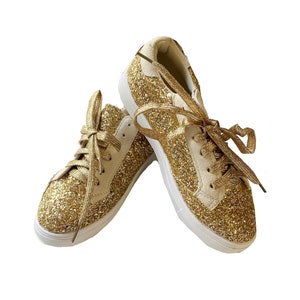 Gold Glitter Lace Up Sneakers