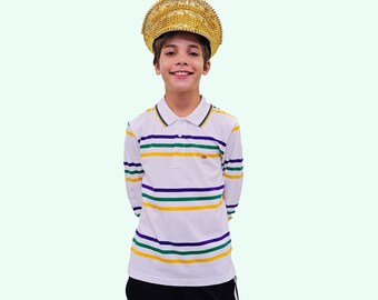 White Infinity Mardi Gras Unisex Youth Long Sleeve Polo