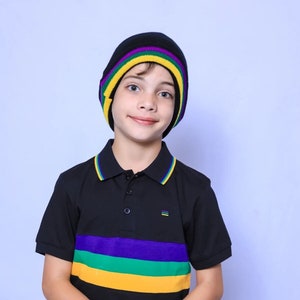 Mardi Gras Black Beanie with Stripes image 1