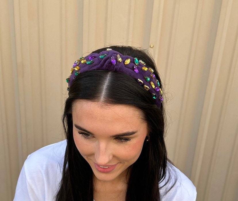 Mardi Gras Knotted Jewel Headband Purple Velvet Etsy