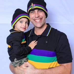 Mardi Gras Black Beanie with Stripes image 3