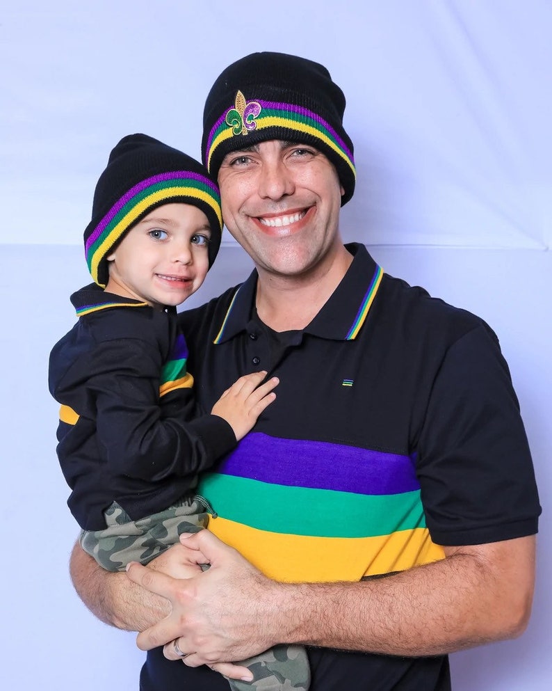 Mardi Gras Black Beanie with Stripes image 3