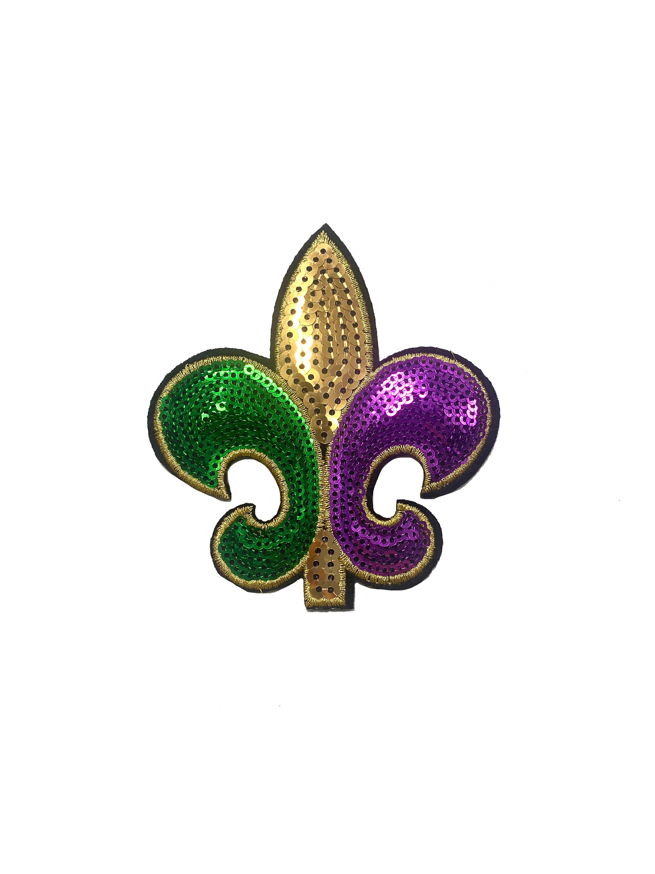 Fleur De Lys Applique Mardi Gras Metallic Tri color Iron On Patch