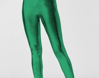 Juniors Green Metallic Leggings