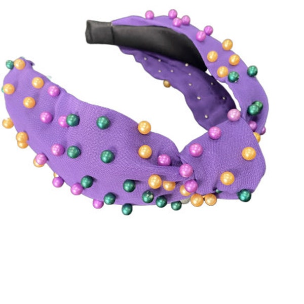 Mardi Gras Pearl Beaded Knot Headband