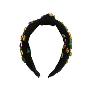 Mardi Gras Knotted Jewel Headband- Black Velvet