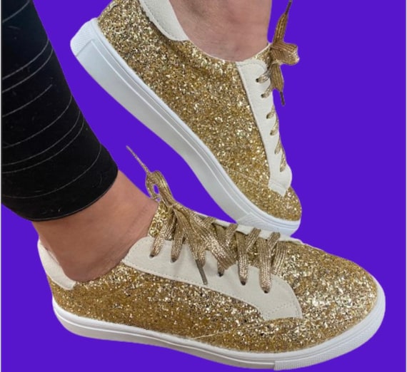 Gold Glitter Lace-Up Sneakers - 8