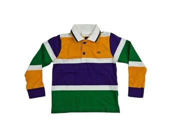 Thick Stripe Rugby Mardi Gras Unisex Youth Long Sleeve Polo