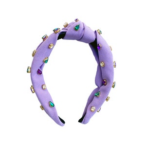 Mardi Gras Knotted Jewel Headband- Lavender