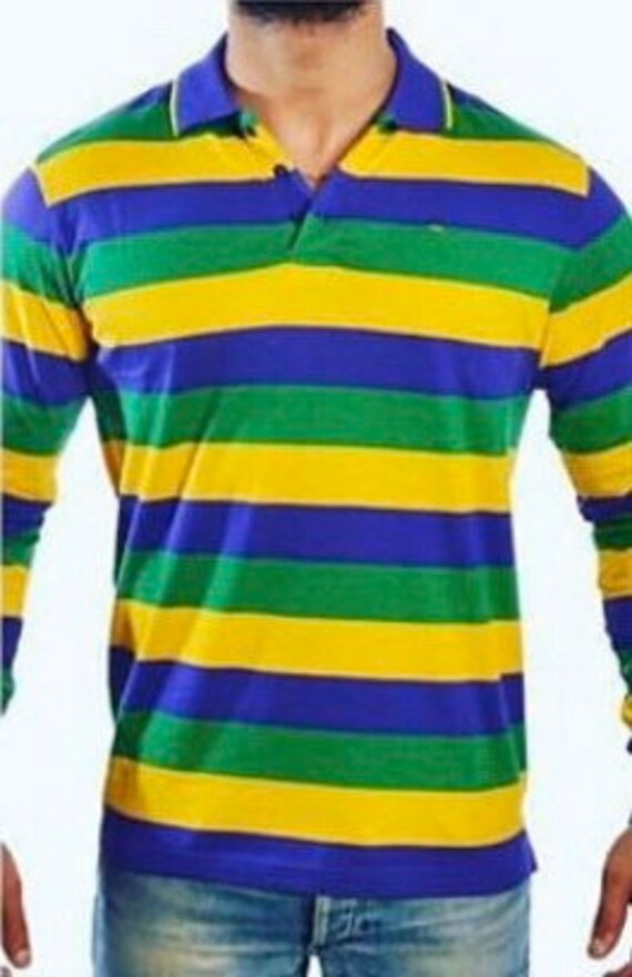 Adult Rugby Mardi Gras Long Sleeve Polo 