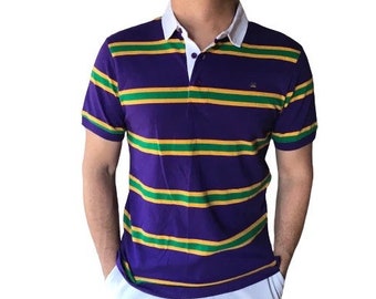 Adult Unisex Purple Infinity Stripes Mardi Gras Short Sleeve Polo Shirt