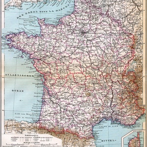Karte Paris Frankreich Valentinstag Eiffelturm Seine Druck Lithograhie Farbdruck Stadtplan Landkarte Vintage Bild Print Chromolithografie