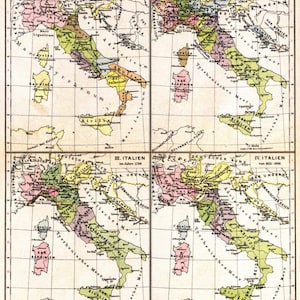 Karte Italien Druck Lithograhie Geschichte Landkarte Vintage Bild Print Rom Mittelmeer Antike Römisches Reich Chromolithografie