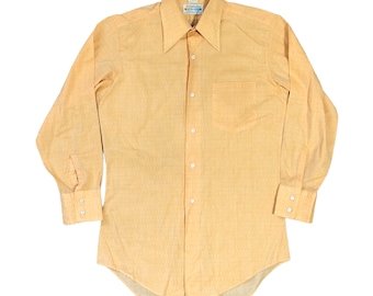 Vintage 70s Manhattan Dura Brite Botón de manga larga Down Naranja Tapered MOD Texturizado Pequeño