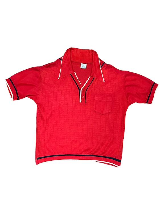 Vintage 70s Kmart Dacron Lounge Shirt Large Red Te