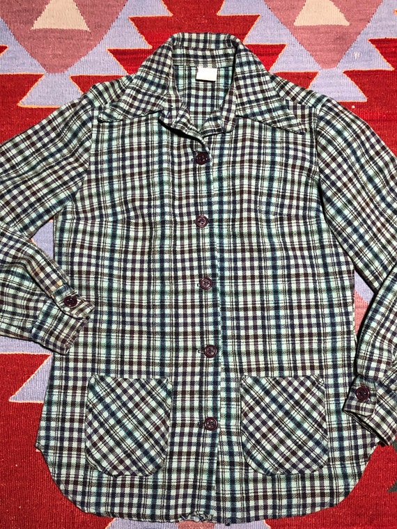 Vintage 60s 70s Plaid 49er Shirt Butterfly Collar… - image 2